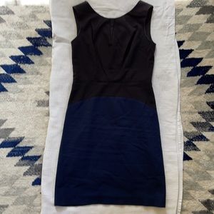 Black and dark blue power suit dress